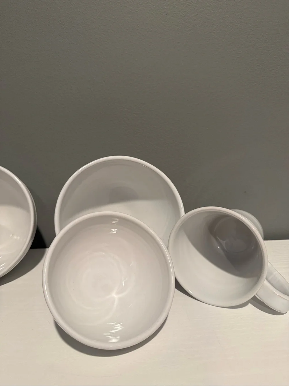 White Ceramic Pottery Barn Dining Bowl and Mug Set - Classic Beaded Design